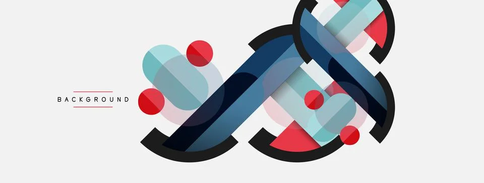 Geometric shapes composition abstract background. Circles lines and rectangles Stock Illustration