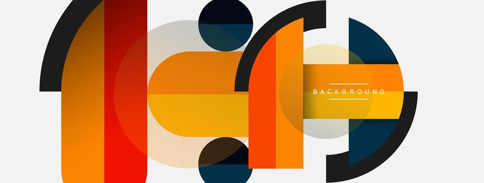 Geometric shapes composition abstract background. Circles lines and rectangles Stock Illustration