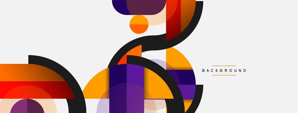 Geometric shapes composition abstract background. Circles lines and rectangles Illustration
