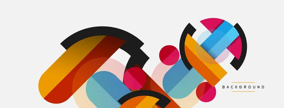 Geometric shapes composition abstract background. Circles lines and rectangles Illustrazione stock