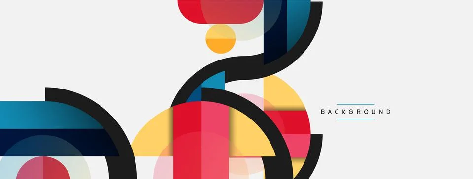 Geometric shapes composition abstract background. Circles lines and rectangles Stock Illustration