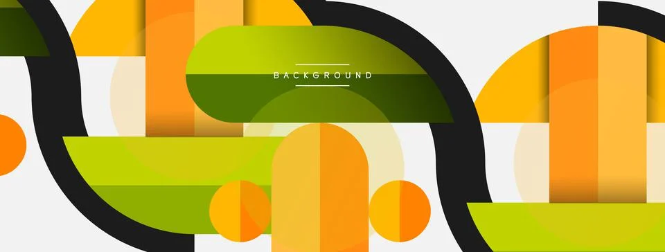 Geometric shapes composition abstract background. Circles lines and rectangles Stock Illustration
