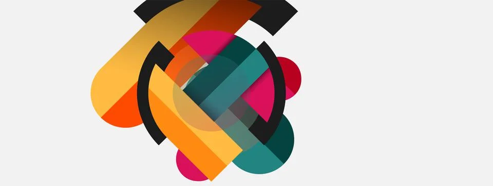 Geometric shapes composition abstract background. Circles lines and rectangles Stock Illustration