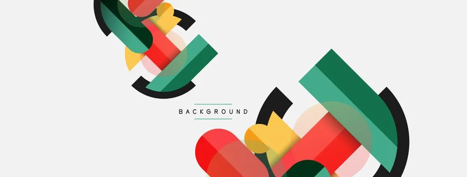 Geometric shapes composition abstract background. Circles lines and rectangles Stock Illustration