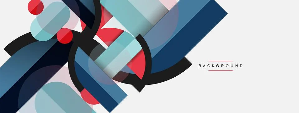 Geometric shapes composition abstract background. Circles lines and rectangles Stock Illustration