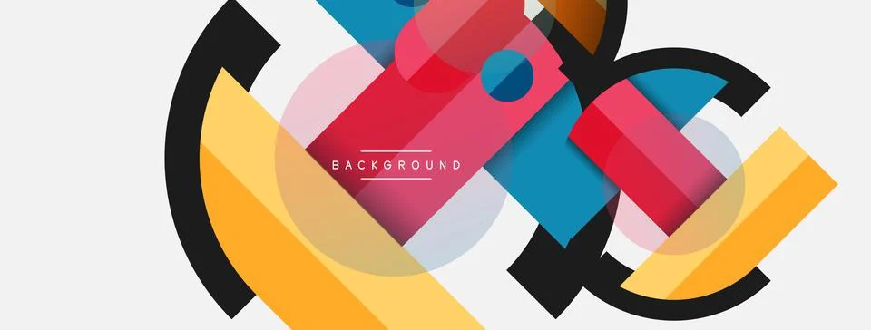 Geometric shapes composition abstract background. Circles lines and rectangles Illustrazione stock