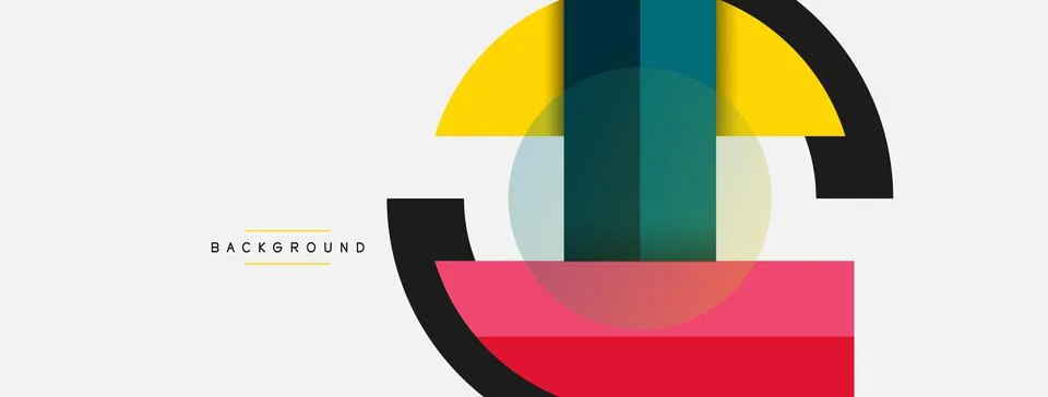 Geometric shapes composition abstract background. Circles lines and rectangles Stock Illustration
