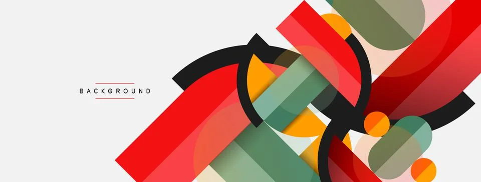 Geometric shapes composition abstract background. Circles lines and rectangles Stock Illustration