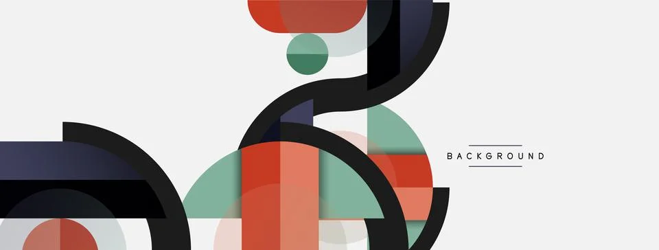 Geometric shapes composition abstract background. Circles lines and rectangles Stock Illustration