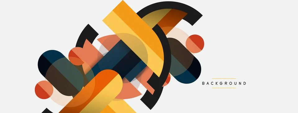 Geometric shapes composition abstract background. Circles lines and rectangles Stock Illustration
