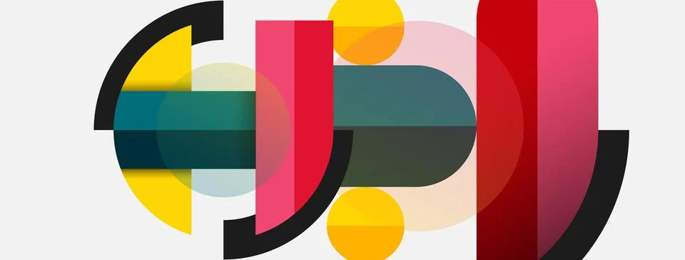 Geometric shapes composition abstract background. Circles lines and rectangles Illustrazione stock