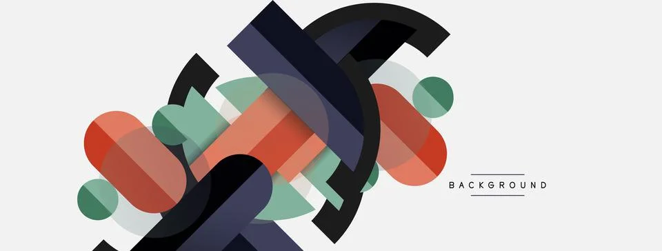 Geometric shapes composition abstract background. Circles lines and rectangles Stock Illustration