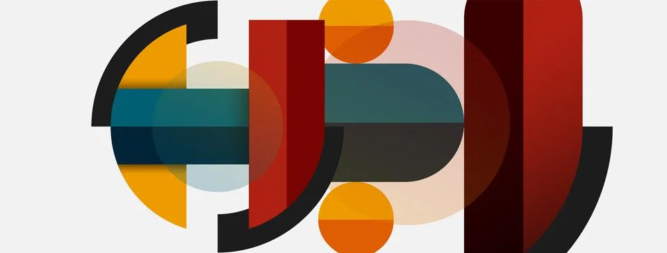 Geometric shapes composition abstract background. Circles lines and rectangles Illustrazione stock
