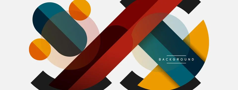 Geometric shapes composition abstract background. Circles lines and rectangles Stock Illustration