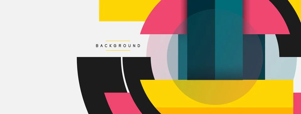 Geometric shapes composition abstract background. Circles lines and rectangles Illustrazione stock