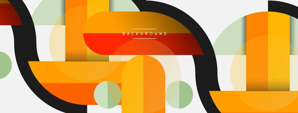 Geometric shapes composition abstract background. Circles lines and rectangles Stock Illustration