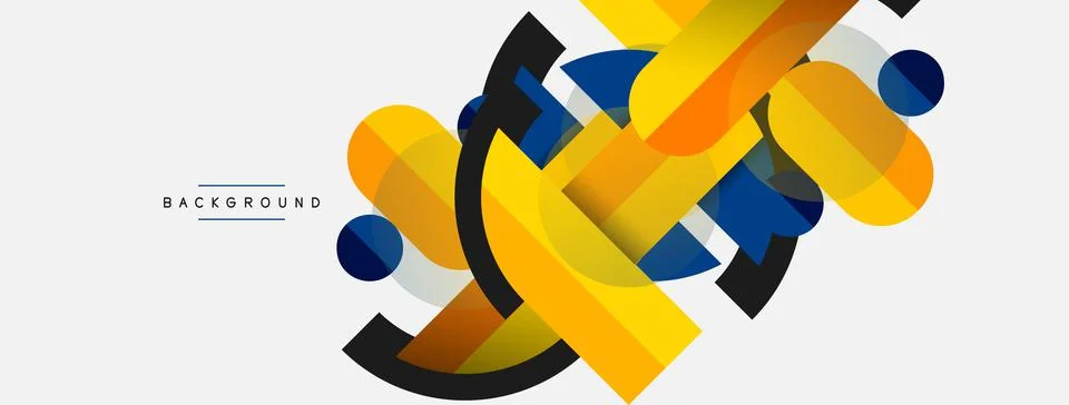 Geometric shapes composition abstract background. Circles lines and rectangles Stock Illustration
