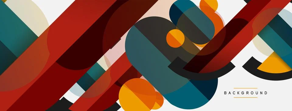 Geometric shapes composition abstract background. Circles lines and rectangles Stock Illustration