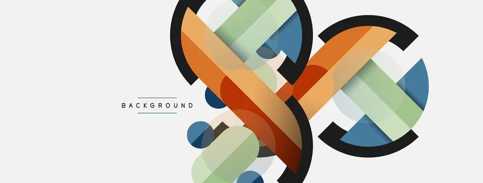 Geometric shapes composition abstract background. Circles lines and rectangles Stock Illustration
