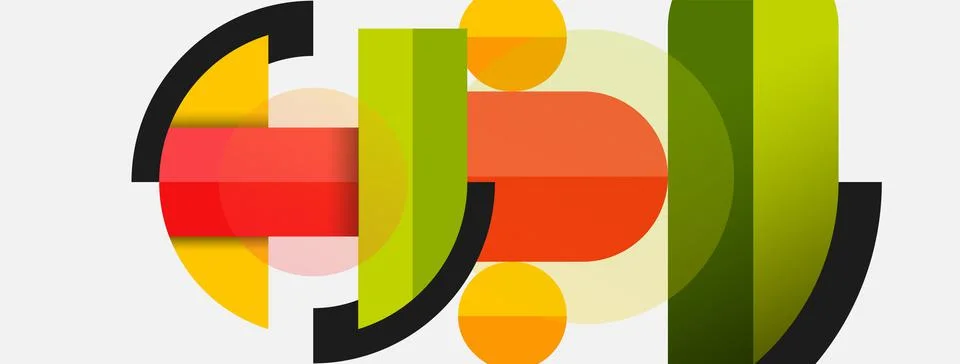 Geometric shapes composition abstract background. Circles lines and rectangles Stock Illustration