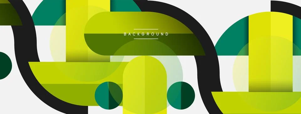 Geometric shapes composition abstract background. Circles lines and rectangles Stock Illustration