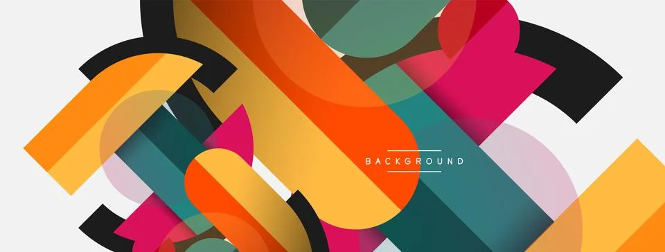 Geometric shapes composition abstract background. Circles lines and rectangles Illustrazione stock