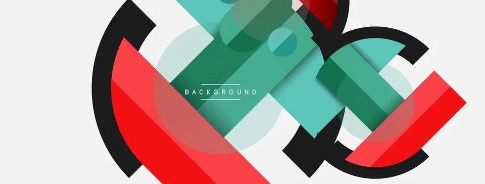 Geometric shapes composition abstract background. Circles lines and rectangles Stock Illustration
