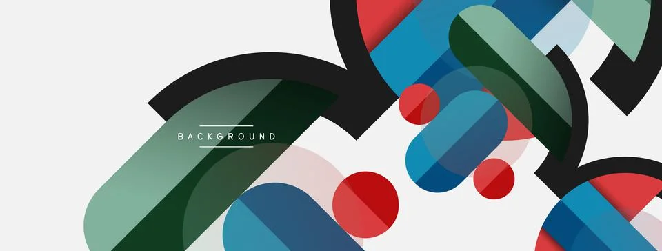Geometric shapes composition abstract background. Circles lines and rectangles Stock Illustration