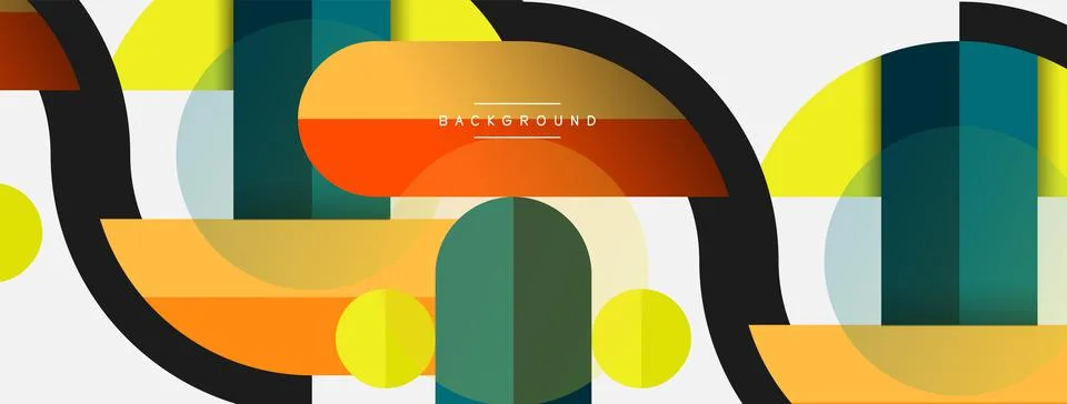 Geometric shapes composition abstract background. Circles lines and rectangles Stock Illustration
