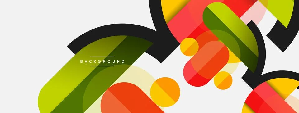 Geometric shapes composition abstract background. Circles lines and rectangles Stock Illustration