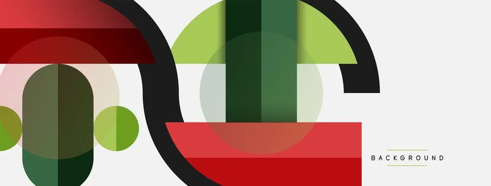 Geometric shapes composition abstract background. Circles lines and rectangles Stock Illustration