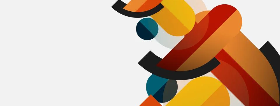 Geometric shapes composition abstract background. Circles lines and rectangles Illustrazione stock