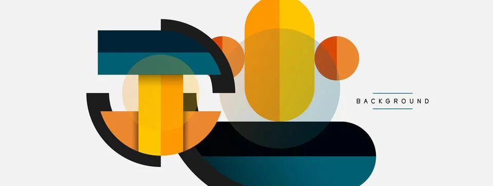 Geometric shapes composition abstract background. Circles lines and rectangles Stock Illustration