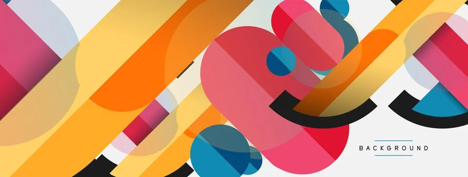 Geometric shapes composition abstract background. Circles lines and rectangles Stock Illustration