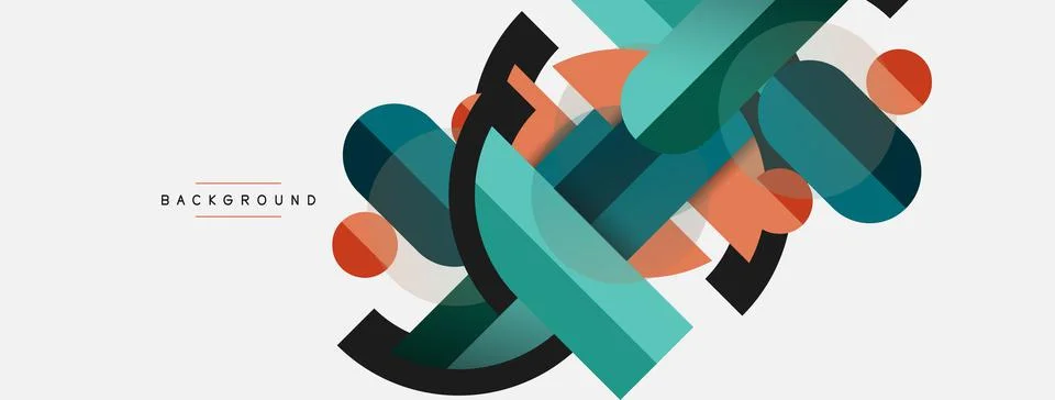 Geometric shapes composition abstract background. Circles lines and rectangles Illustration