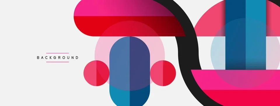 Geometric shapes composition abstract background. Circles lines and rectangles Stock Illustration