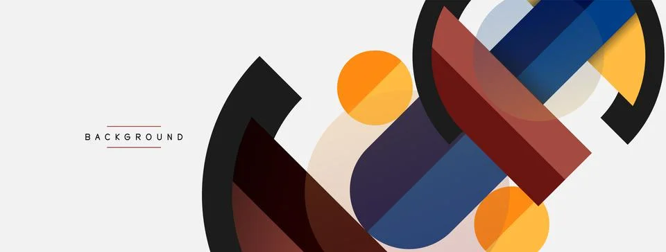 Geometric shapes composition abstract background. Circles lines and rectangles Stock Illustration