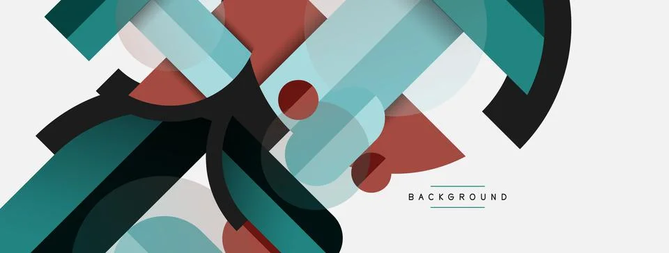 Geometric shapes composition abstract background. Circles lines and rectangles Stock Illustration