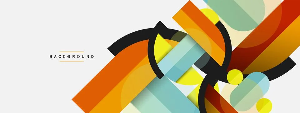 Geometric shapes composition abstract background. Circles lines and rectangles Stock Illustration