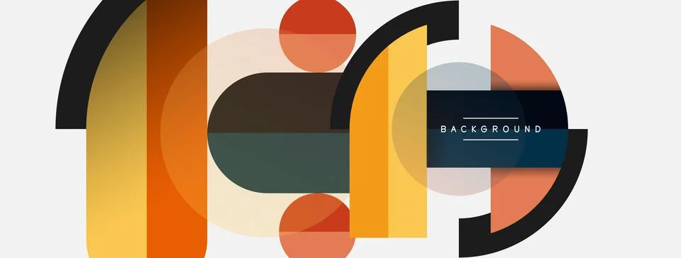 Geometric shapes composition abstract background. Circles lines and rectangles Stock Illustration
