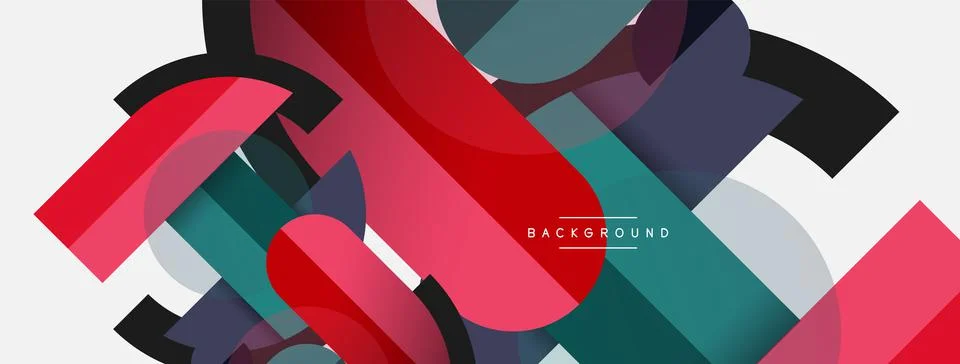 Geometric shapes composition abstract background. Circles lines and rectangles Stock Illustration