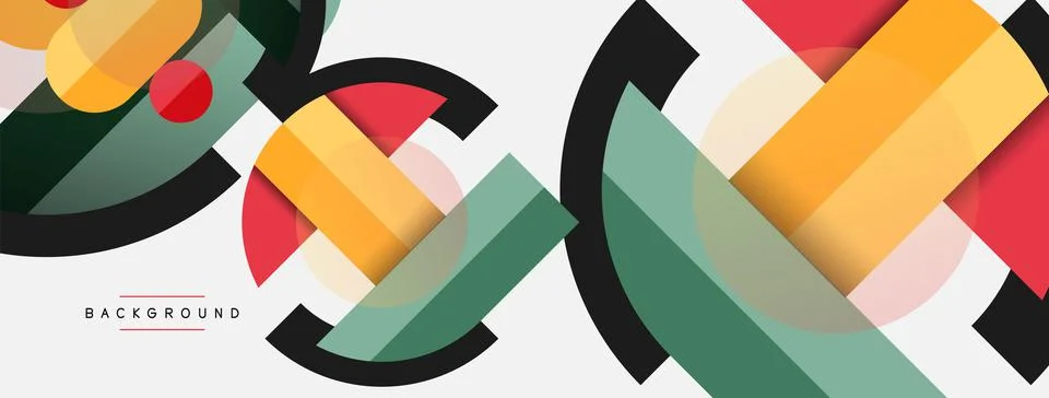 Geometric shapes composition abstract background. Circles lines and rectangles Stockillustratie
