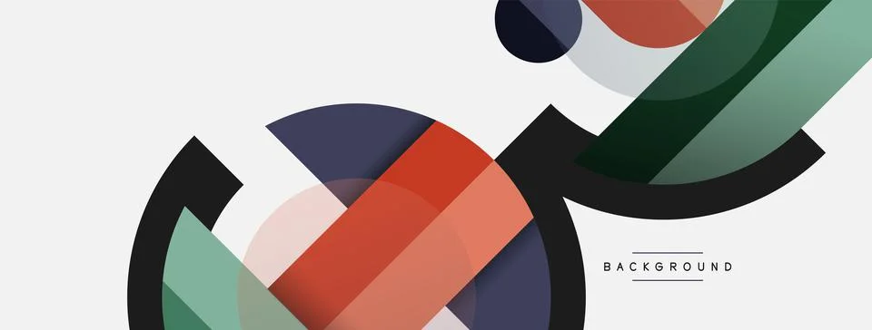 Geometric shapes composition abstract background. Circles lines and rectangles Stock Illustration