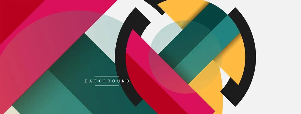 Geometric shapes composition abstract background. Circles lines and rectangles Stock Illustration