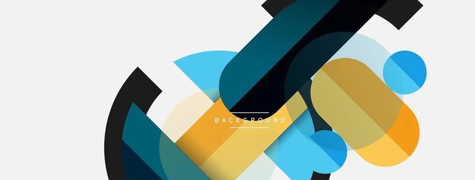 Geometric shapes composition abstract background. Circles lines and rectangles Stock Illustration