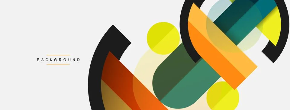 Geometric shapes composition abstract background. Circles lines and rectangles Stock Illustration