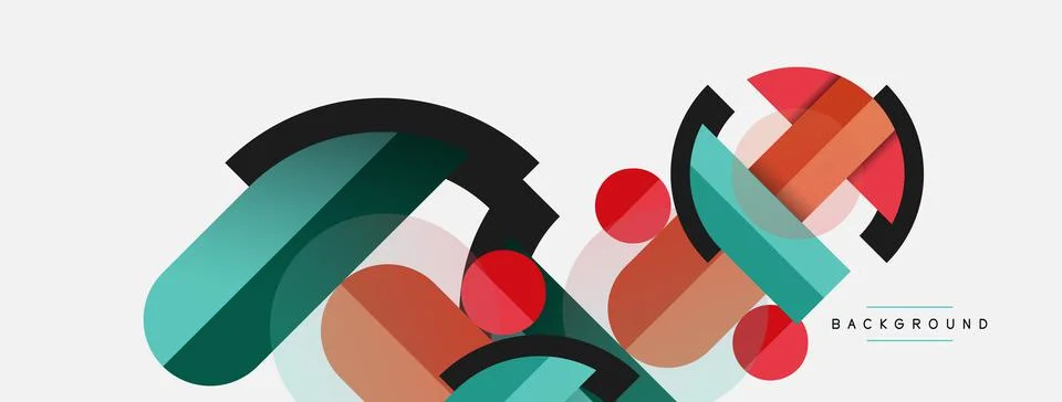 Geometric shapes composition abstract background. Circles lines and rectangles Stock Illustration