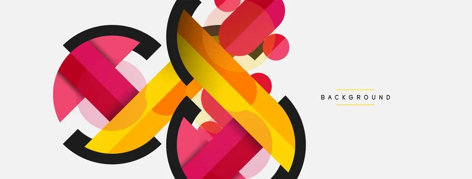 Geometric shapes composition abstract background. Circles lines and rectangles Stock Illustration