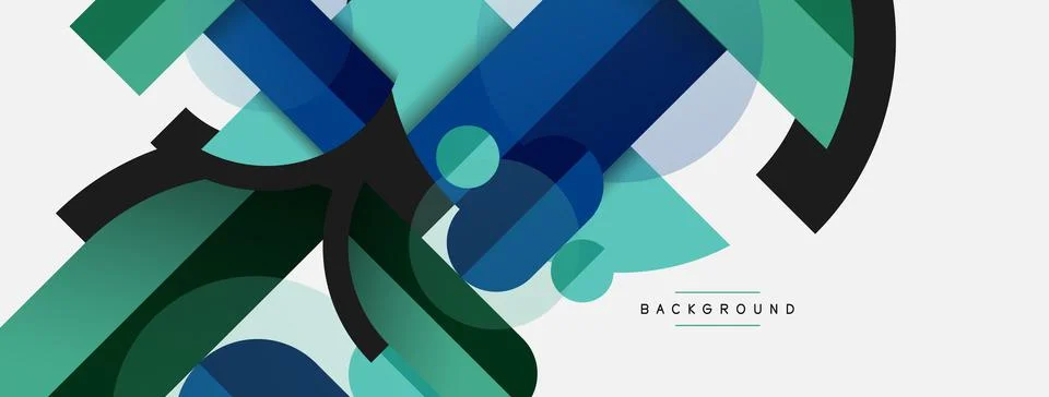 Geometric shapes composition abstract background. Circles lines and rectangles Stock Illustration