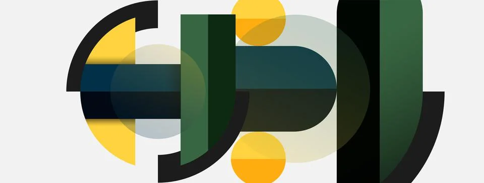Geometric shapes composition abstract background. Circles lines and rectangles Stock Illustration